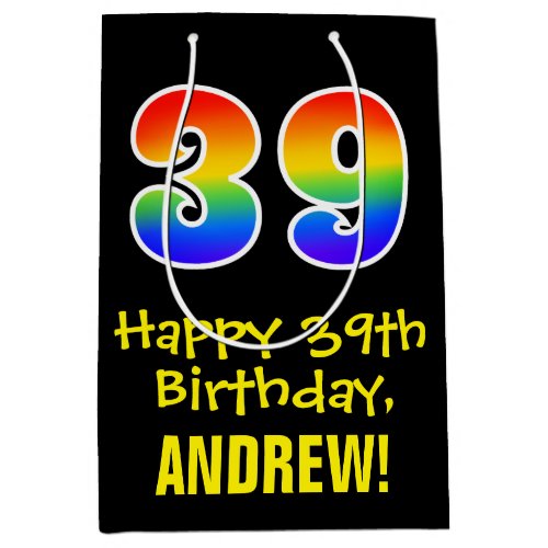 39th Birthday Fun Bold Colorful Rainbow 39 Medium Gift Bag