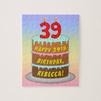 39th Birthday: Fun Cake and Candles + Custom Name