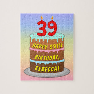 39th Birthday: Fun Cake and Candles + Custom Name Jigsaw Puzzle