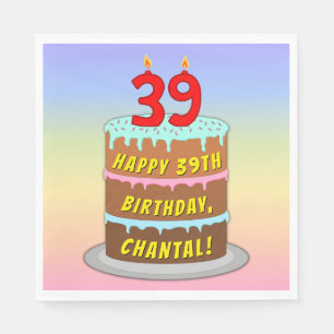 39th Birthday: Fun Cake and Candles + Custom Name Napkins