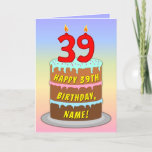 [ Thumbnail: 39th Birthday — Fun Cake & Candles, W/ Custom Name Card ]