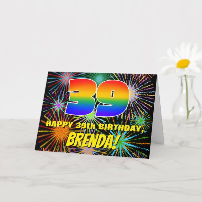 39th Birthday: Fun, Colorful Celebratory Fireworks Card (Small Plant)