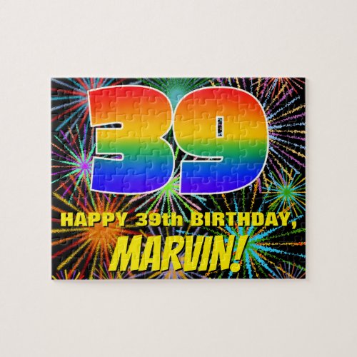 39th Birthday Fun Colorful Celebratory Fireworks Jigsaw Puzzle