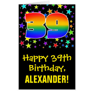 39th Birthday: Fun, Colorful Stars + Rainbow # 39 Card