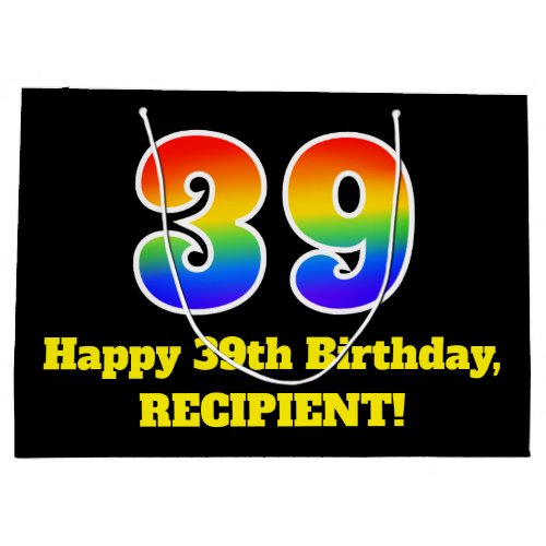 39th Birthday  Fun Colorful Vibrant Rainbow 39 Large Gift Bag