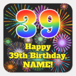 [ Thumbnail: 39th Birthday: Fun Fireworks Look, Rainbow # 39 Sticker ]