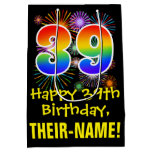 [ Thumbnail: 39th Birthday: Fun Fireworks Pattern + Rainbow 39 Gift Bag ]