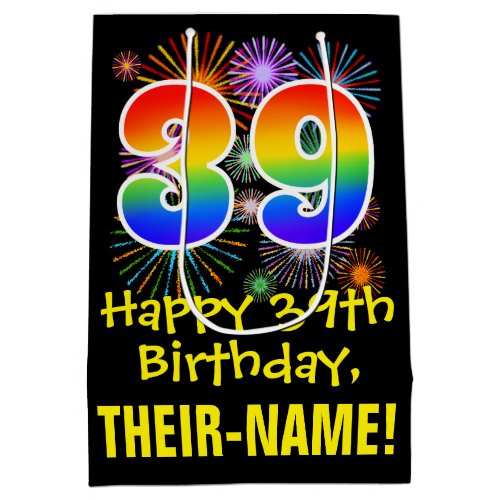 39th Birthday Fun Fireworks Pattern  Rainbow 39 Medium Gift Bag