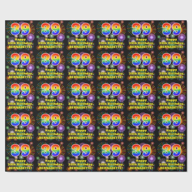 39th Birthday: Fun Fireworks, Rainbow Look # “39” Wrapping Paper (Seam)