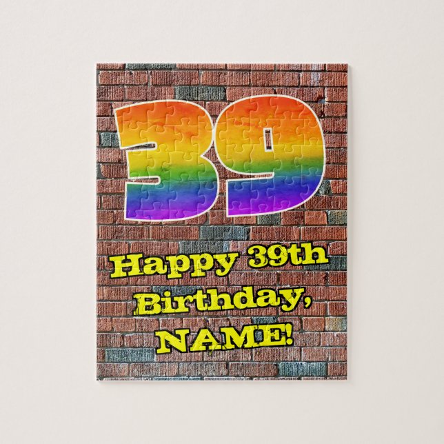 39th Birthday: Fun Graffiti-Inspired Rainbow 39 Jigsaw Puzzle (Vertical)