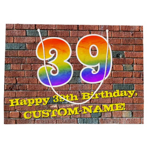 39th Birthday Fun Graffiti_Inspired Rainbow  39 Large Gift Bag