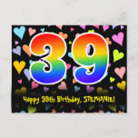 [ Thumbnail: 39th Birthday: Fun Hearts Pattern, Rainbow 39 Postcard ]