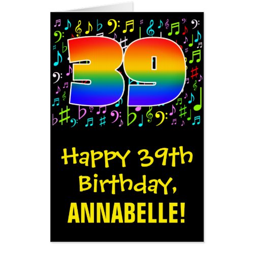 39th Birthday Fun Music Symbols  Rainbow  39 Card