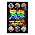 [ Thumbnail: 39th Birthday: Fun Rainbow #, Custom Name + Photos Card ]