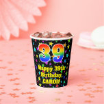 [ Thumbnail: 39th Birthday: Fun Stars Pattern and Rainbow 39 Paper Cups ]