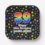 [ Thumbnail: 39th Birthday: Fun Stars Pattern and Rainbow “39” Paper Plates ]