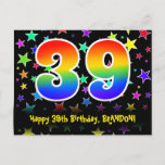 [ Thumbnail: 39th Birthday: Fun Stars Pattern, Rainbow 39, Name Postcard ]