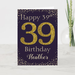 39th Birthday Golden Glitter Card | Zazzle