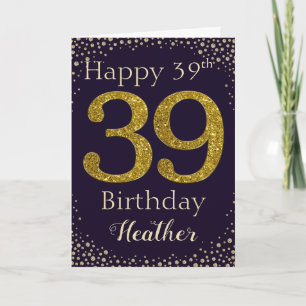 39th Birthday Golden Glitter Card