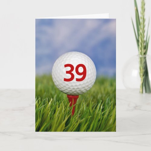 39th Birthday Golf Ball on Red Tee  Card