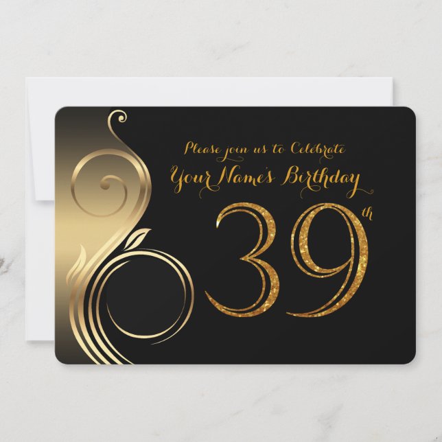 39th,Birthday Invitation,Number Glitter Gold,Photo Invitation (Front)