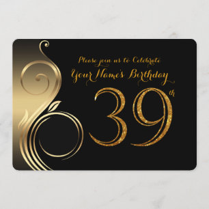 39th,Birthday Invitation,Number Glitter Gold,Photo Invitation