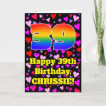 [ Thumbnail: 39th Birthday: Loving Hearts Pattern, Rainbow # 39 Card ]