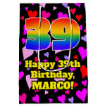 [ Thumbnail: 39th Birthday: Loving Hearts Pattern, Rainbow # 39 Gift Bag ]
