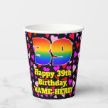 [ Thumbnail: 39th Birthday: Loving Hearts Pattern, Rainbow 39 Paper Cups ]