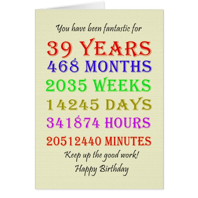 39th Birthday Milestones Cards (Front)