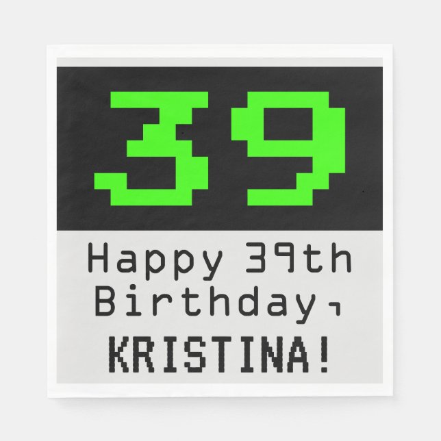 39th Birthday - Nerdy / Geeky Style "39" & Name Napkins (Front)
