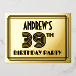 [ Thumbnail: 39th Birthday Party ~ Art Deco Style “39” + Name Postcard ]