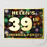 [ Thumbnail: 39th Birthday Party: Bold, Colorful Fireworks Look Postcard ]