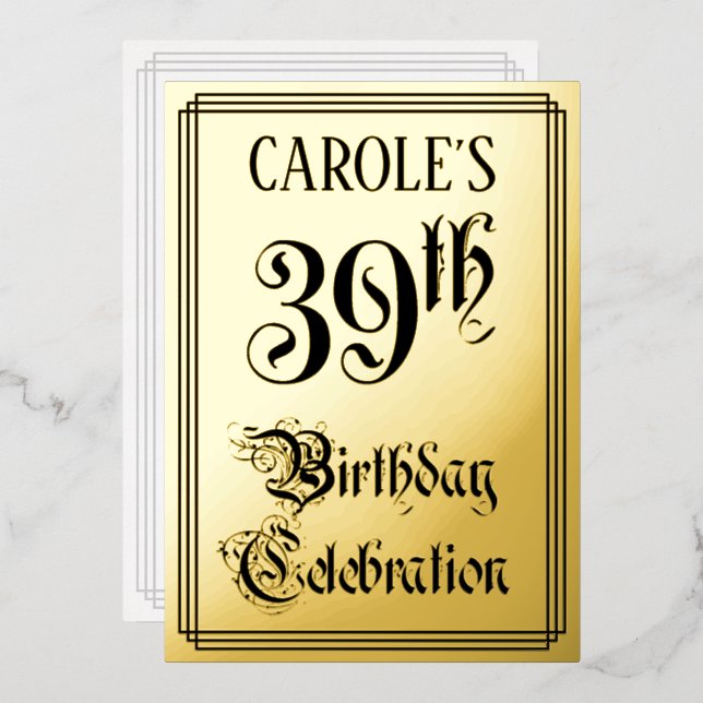 39th Birthday Party — Elegant Script + Custom Name Foil Invitation (Front/Back)