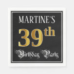 [ Thumbnail: 39th Birthday Party — Fancy Script, Faux Gold Look Napkins ]