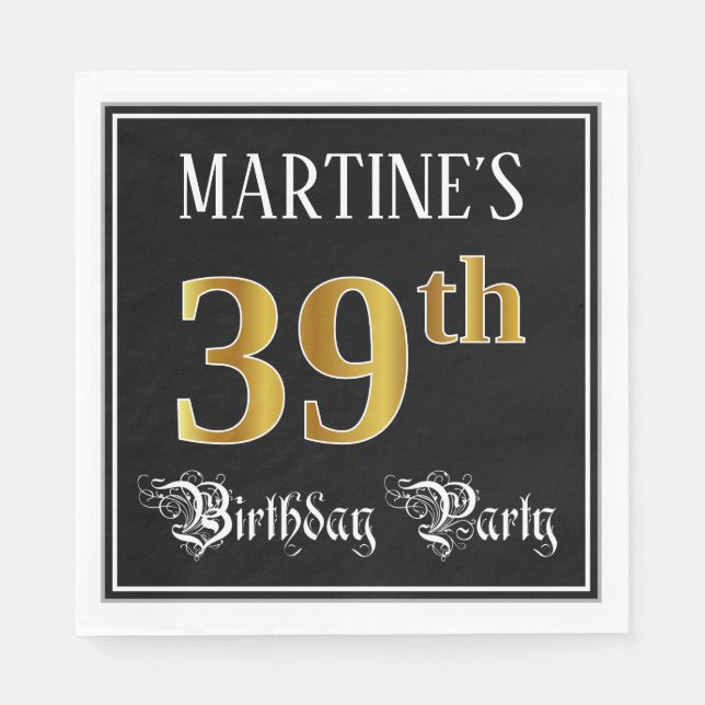 39th Birthday Party — Fancy Script, Faux Gold Look Napkins (Front)