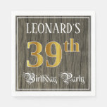 [ Thumbnail: 39th Birthday Party — Faux Gold & Faux Wood Looks Napkins ]