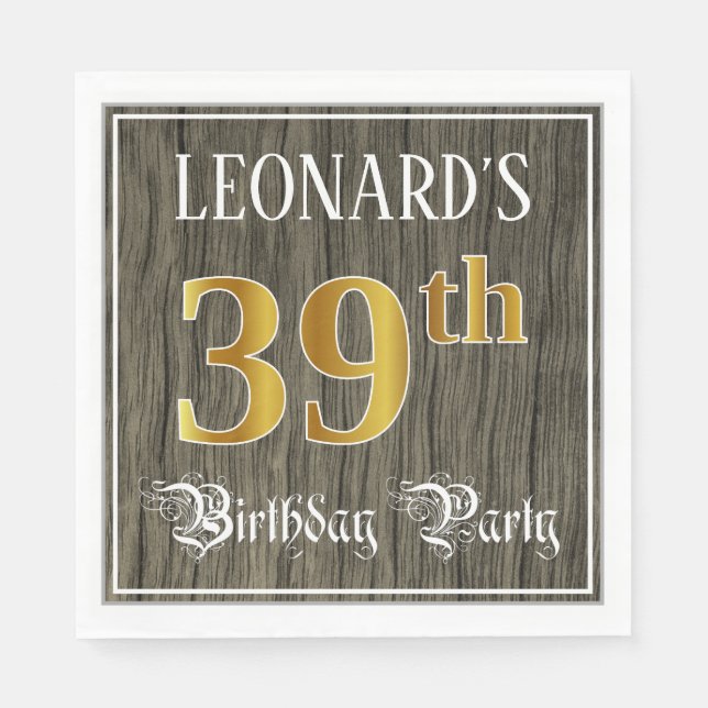 39th Birthday Party — Faux Gold & Faux Wood Looks Napkins (Front)