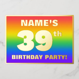 39th Birthday Party: Fun, Colorful Rainbow Pattern Foil Invitation