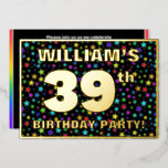 [ Thumbnail: 39th Birthday Party — Fun, Colorful Stars Pattern Invitation ]
