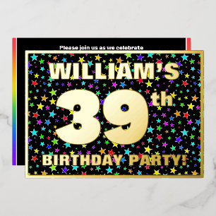 39th Birthday Party — Fun, Colorful Stars Pattern Foil Invitation