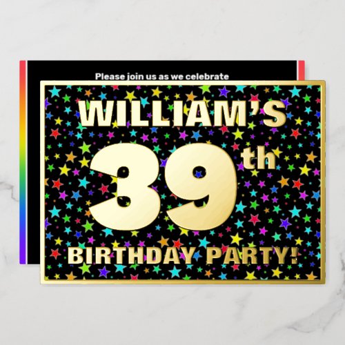 39th Birthday Party  Fun Colorful Stars Pattern Foil Invitation