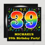 [ Thumbnail: 39th Birthday Party: Fun Music Symbols, Rainbow 39 Invitation ]