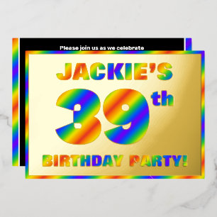 39th Birthday Party — Fun, Rainbow Spectrum “39” Foil Invitation