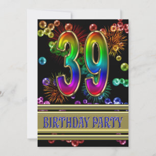 39th Birthday party Invitation with bubbles