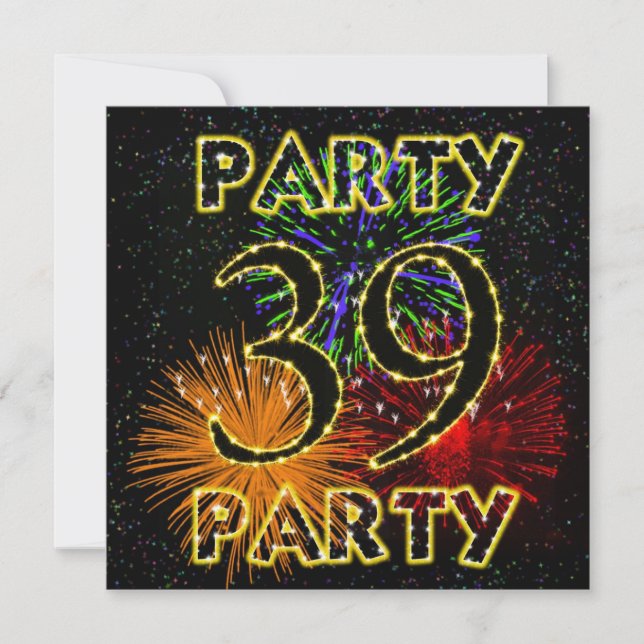 39th birthday party invitation with fireworks (Front)