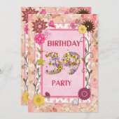 39th birthday party invitation with floral frame (Front/Back)