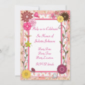39th birthday party invitation with floral frame (Back)