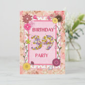 39th birthday party invitation with floral frame (Standing Front)