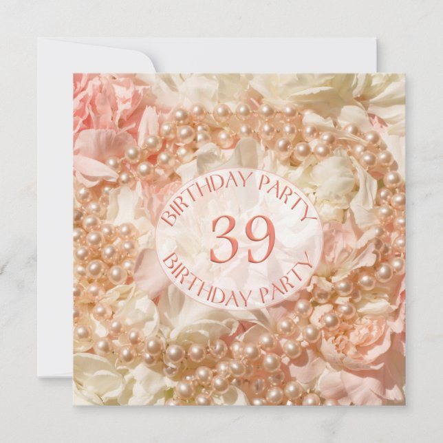 39th Birthday party invitation with pearls (Front)